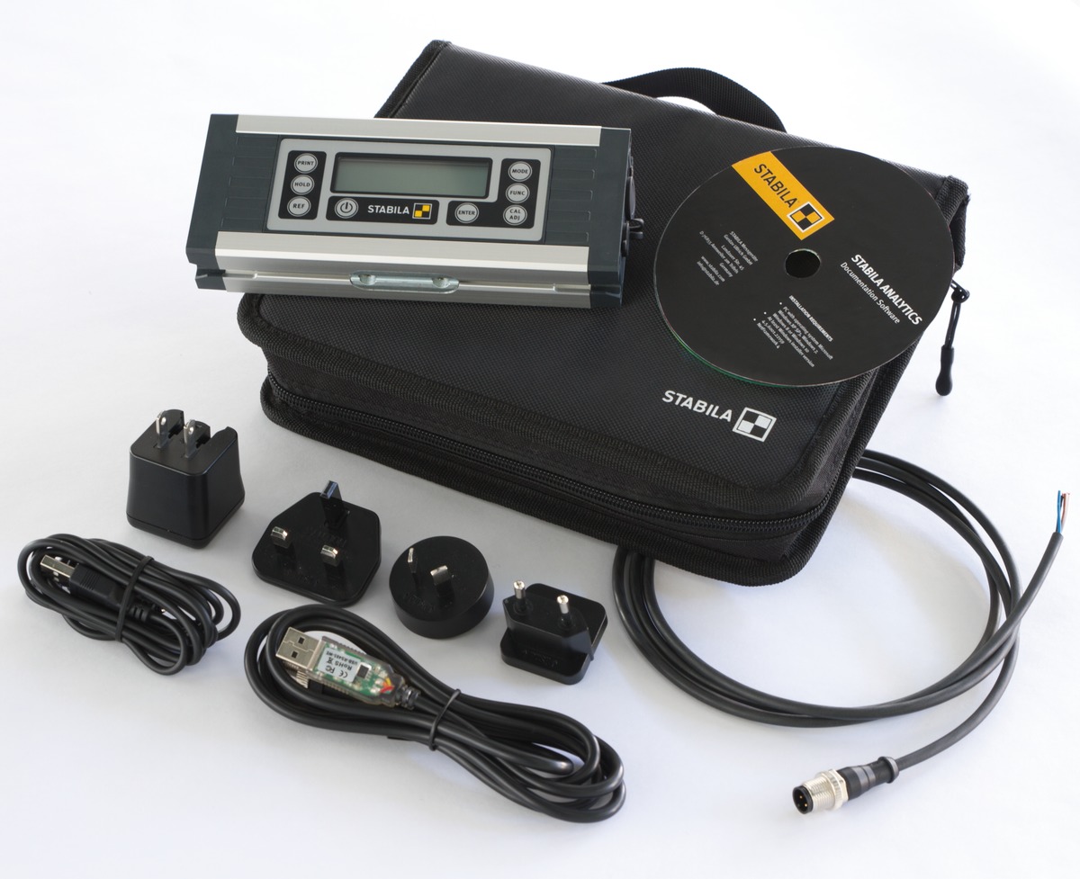 STABILA Elektronischer Neigungsmesser TECH 1000 DP, 17,5 cm, 1 Digital-Display, Messbereich: 0° – 360°, RS-485-Schnittstelle, Steckernetzteil, Datenkabel, Auswertesoftware, Schutzklasse IP 65, Tasche