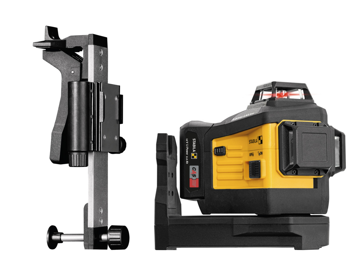 STABILA 12-V-System Kreuzlinienlaser LAX 600, selbstnivellierend, 3 x 360° rote Laserlinien, max. Reichweite: 30 m, CAS-Akku und -Ladegerät (EU), Universal- und Wandhalterung, Tragekoffer