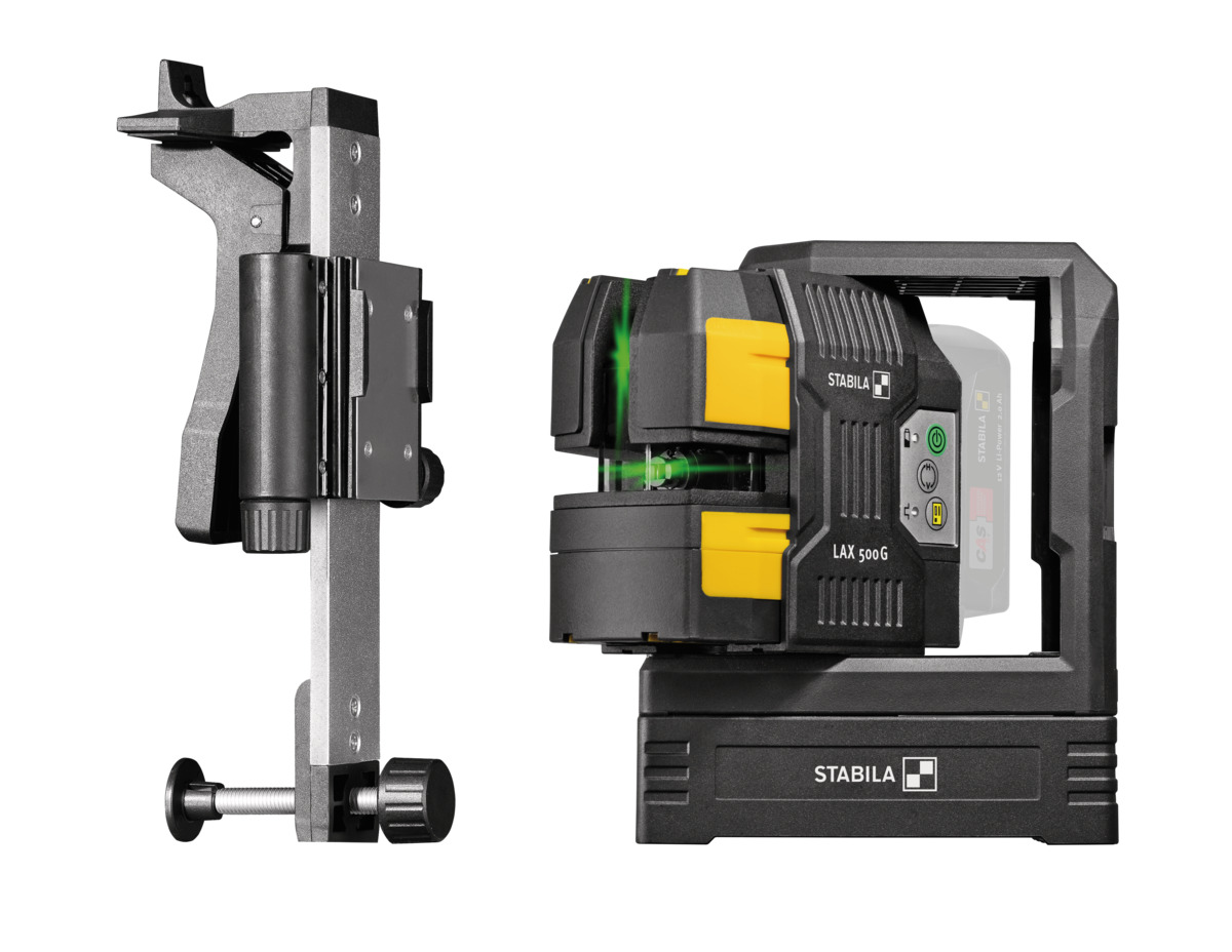 STABILA 12-V-System Kreuzlinienlaser grün LAX 500 G, selbstnivellierend, mit Lotpunkten, max. Reichweite: 40 m, Tragekoffer, Laserbasis, Wandhalterung, Zielplatte (ohne Akku und Ladegerät)