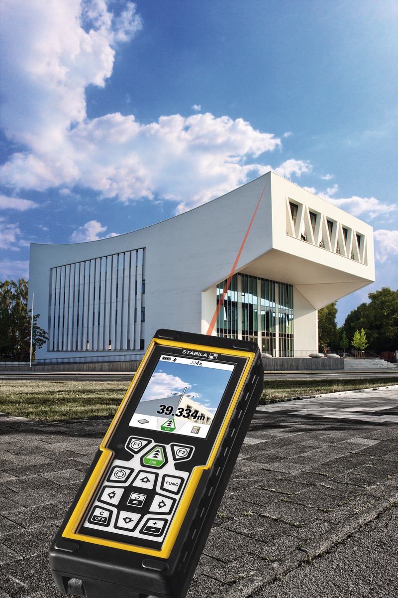 STABILA Laser-Entfernungsmesser LD 520, digitale Zielerfassung, Bluetooth Smart 4.0, max. Messbereich 200 m, 18 Funktionen (u. a. Neigungsmesser), IP 54, Tasche, Handschlaufe, inkl. Batterien (2 x AA)