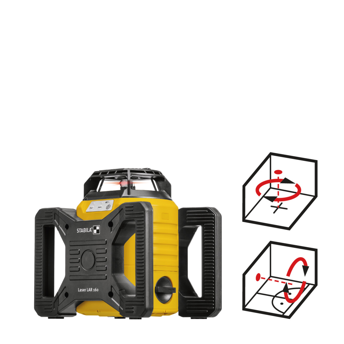 STABILA Rotationslaser LAR 160, 5-teiliges Set, selbstnivellierend, hohe Nivelliergenauigkeit ± 0,1 mm/m, wasser- und staubdicht nach IP 65, inklusive Set-Receiver und stabilem Tragekoffer