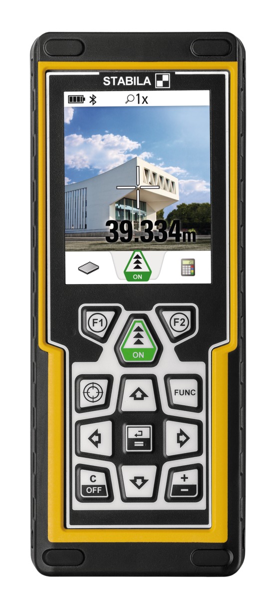 STABILA Laser-Entfernungsmesser LD 520, digitale Zielerfassung, Bluetooth Smart 4.0, max. Messbereich 200 m, 18 Funktionen (u. a. Neigungsmesser), IP 54, Tasche, Handschlaufe, inkl. Batterien (2 x AA)