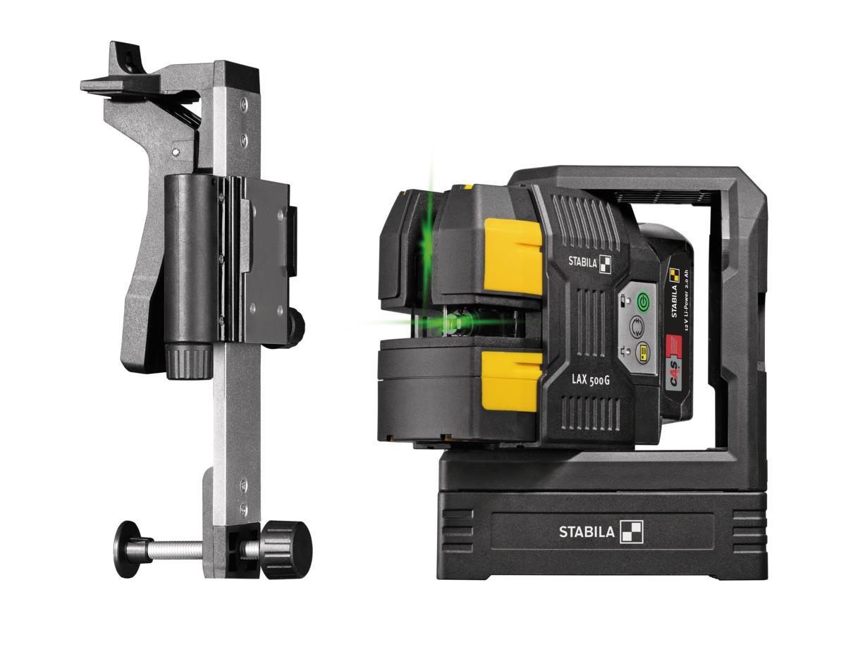 STABILA 12-V-System Kreuzlinienlaser grün LAX 500 G, selbstnivellierend, mit Lotpunkten, max. Reichweite: 40 m, CAS-Akku und CAS-Ladegerät (EU), Laserbasis, Wandhalterung, Zielplatte, Tragekoffer