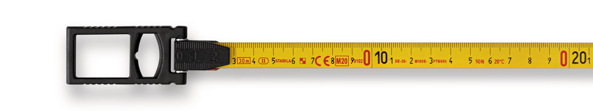 STABILA Rahmenbandmaß LBM 1000 STEEL, 30 m, Stahl-Messband mit metrischer Skala und NYLON-WRAP-Ummantelung, Universalhaken, bruchsicherer Rahmen, MID-Genauigkeit