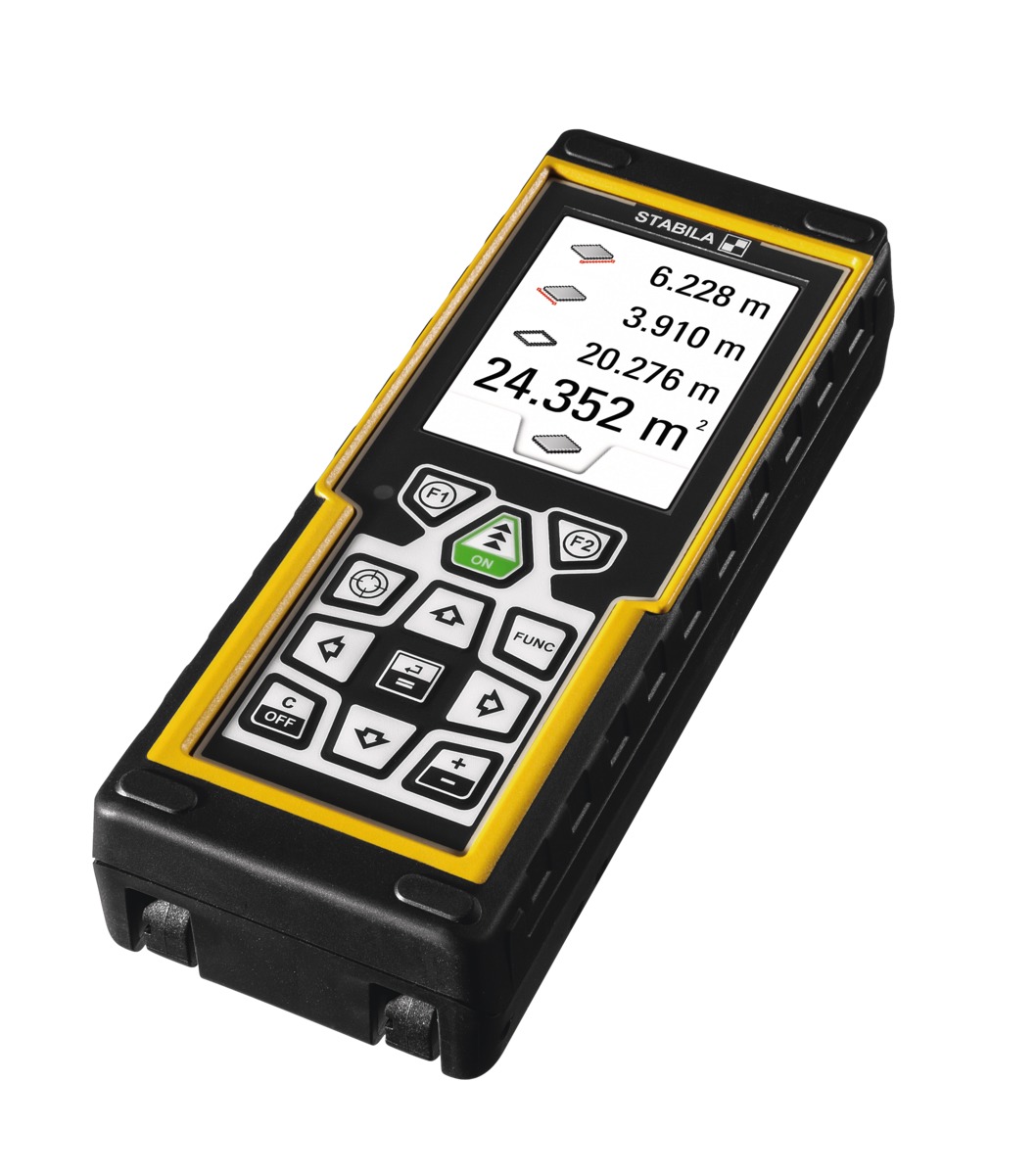 STABILA Laser-Entfernungsmesser LD 520, digitale Zielerfassung, Bluetooth Smart 4.0, max. Messbereich 200 m, 18 Funktionen (u. a. Neigungsmesser), IP 54, Tasche, Handschlaufe, inkl. Batterien (2 x AA)