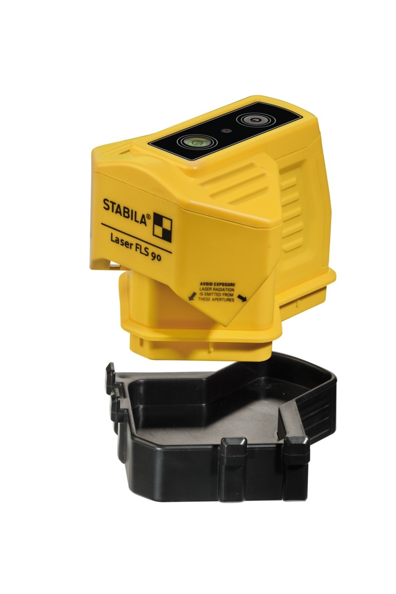 STABILA Bodenlinien-Laser FLS 90, exakter 90-Grad-Winkel am Boden, Reichweite Laserlinie 15 m, Schutzklasse IP 54, Umsteck-Sockel, Zielplatte, Tasche