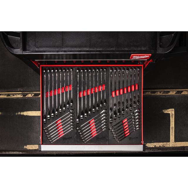 Milwaukee MAX BITE Gelenk-Ratschen-Ringmaulschlüssel Einlage 15-teilige Einlage für Werkstattwagen 78 cm