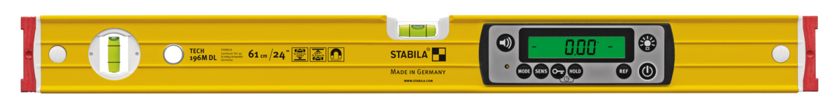 STABILA Digitale Wasserwaage TECH 196M DL, 61 cm, wasser- und staubdicht nach IP 67, 2 Digital-Displays, kalibrationsfrei, Anzeige-Modi: °, %, mm/m, in/ft, Magnetsystem, Tasche