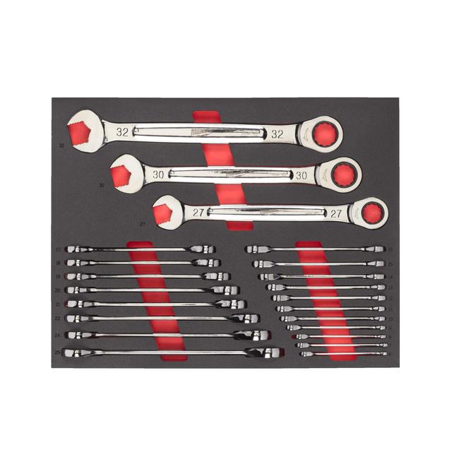 Milwaukee MAX BITE Ratschen-Ringmaulschlüssel Einlage 22-teilige Einlage für Werkstattwagen 78 cm