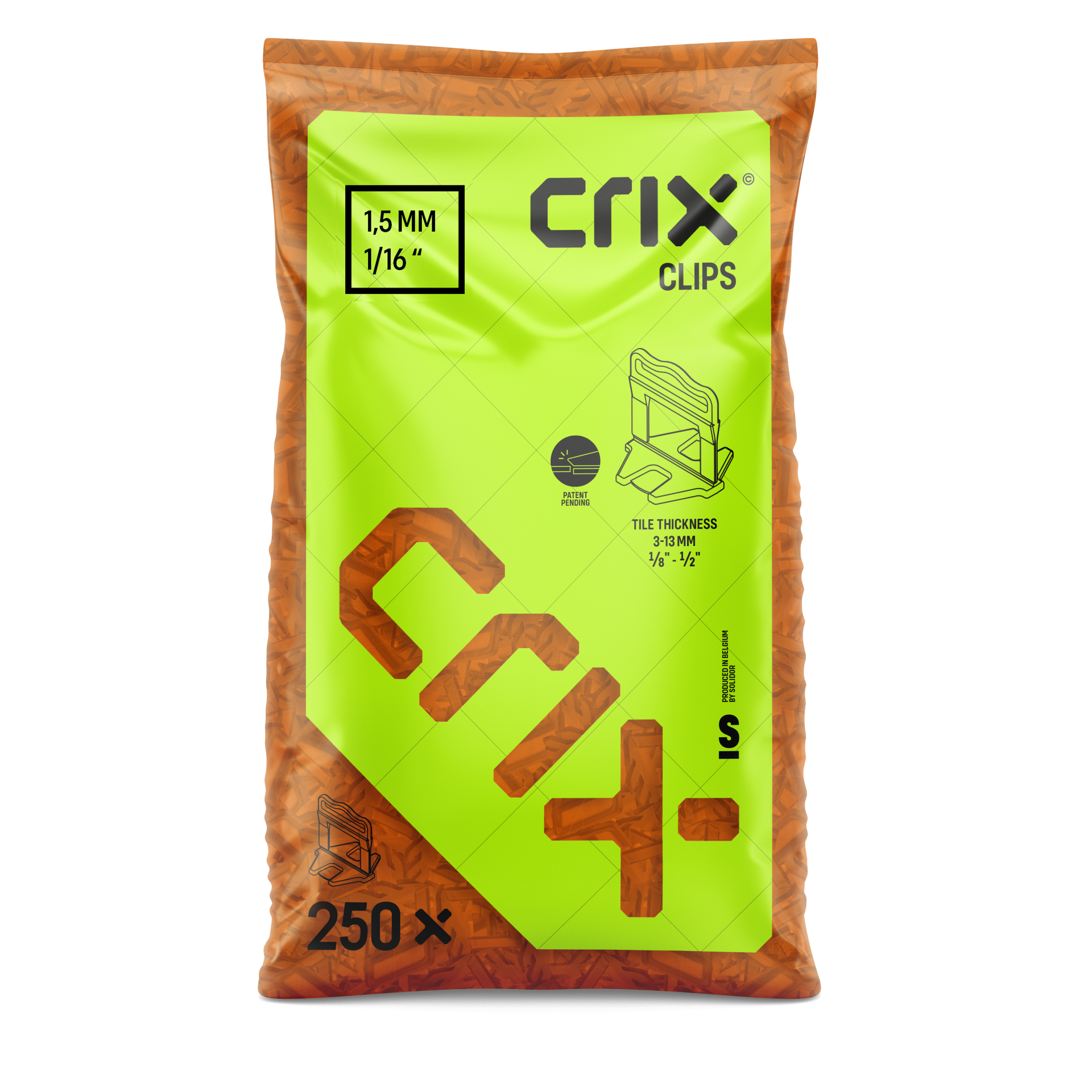 CRIX Clips | Plattenstärke 3-13 mm | orange | Fugenbreite 1,5 mm | 250 Stück