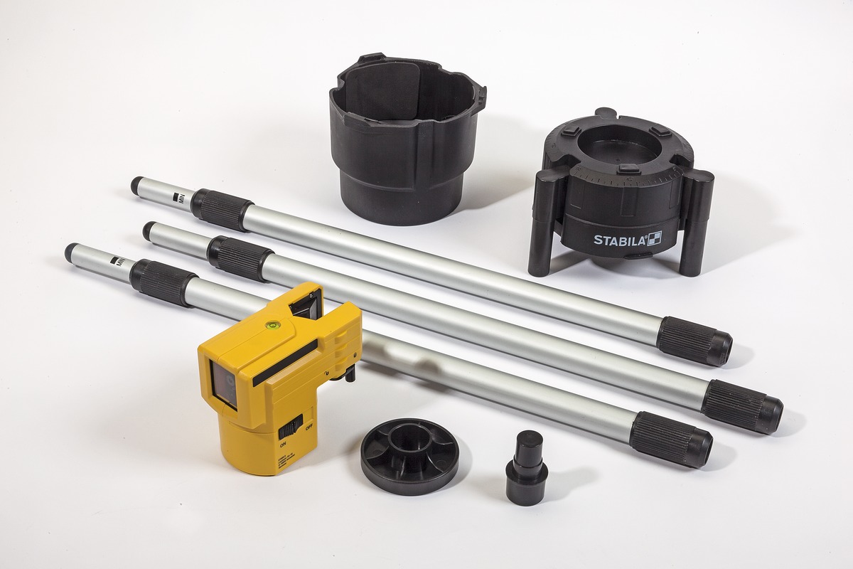 STABILA Kreuzlinienlaser LAX 50, 2-teiliges Set, selbstnivellierend, gut sichtbare Laser-Linien, Reichweite bis 10 m, Einknopfsystem, Schutzklasse IP 53, inklusive Stativ-Teleskopstange