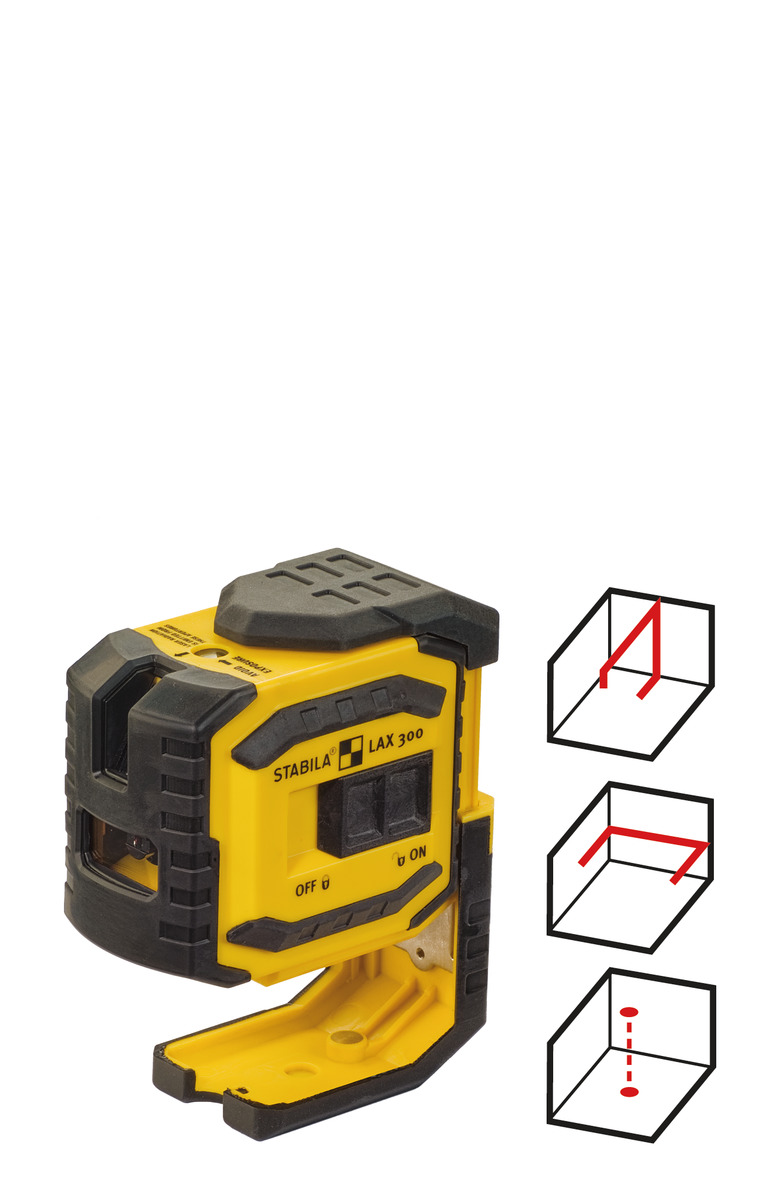 STABILA Kreuzlinienlaser LAX 300, 5-teiliges Set, selbstnivellierend, scharfe Laser-Linien mit Lotpunkten, Reichweite bis 20 m, Schutzklasse IP 54, inklusive Teleskopstange LT 30