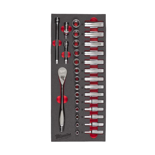 Milwaukee 3/8" Ratschen- & Steckschlüsseleinsätze Einlage 32-teilige Einlage für Werkstattwagen 78 cm