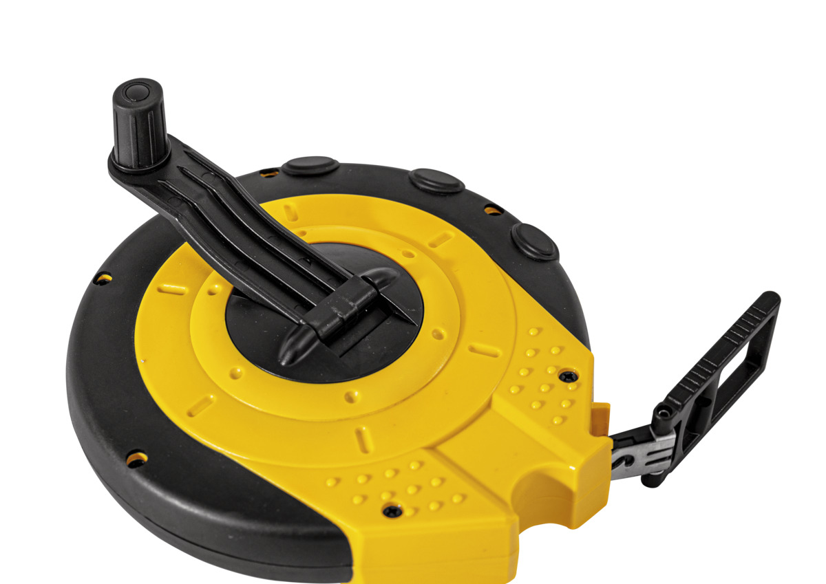 STABILA Kapselbandmaß LBM 2000 FIBREGLASS, 20 m, Glasfaser-Messband mit metrischer Skala und Knickschutz, Universalhaken, bruchsichere Kapsel, MID-Genauigkeit