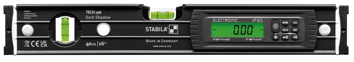 STABILA Elektronische Wasserwaage TECH 196 Dark Shadow, 40 cm, anthrazitgrau, 2 Digital-Displays, Messbereich: 0° – 360° (4 x 90°), Anzeige-Modi: °, %, mm/m, in/ft, Schutzart IP 65, zum Vorteilspreis
