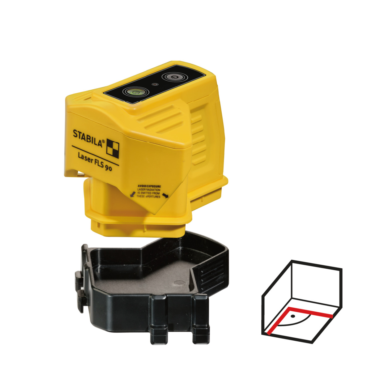 STABILA Bodenlinien-Laser FLS 90, exakter 90-Grad-Winkel am Boden, Reichweite Laserlinie 15 m, Schutzklasse IP 54, Umsteck-Sockel, Zielplatte, Tasche