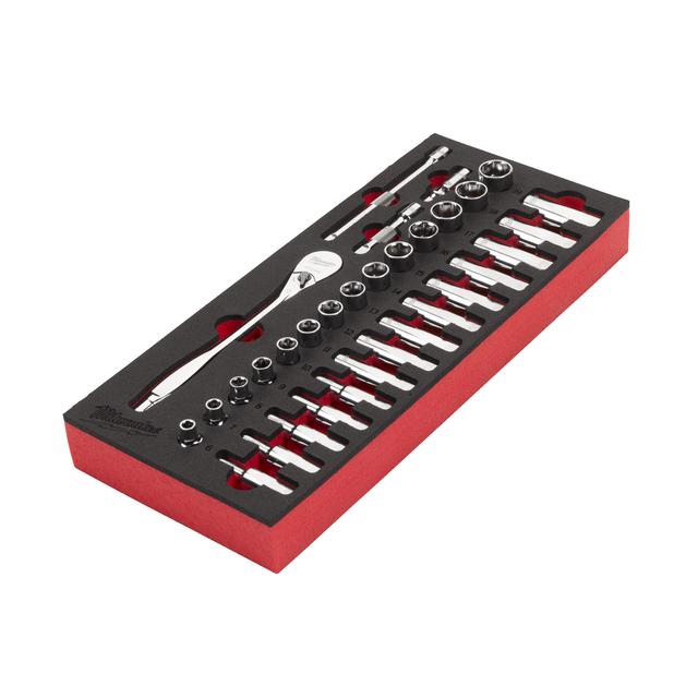 Milwaukee 3/8" Ratschen- & Steckschlüsseleinsätze Einlage 32-teilige Einlage für Werkstattwagen 78 cm