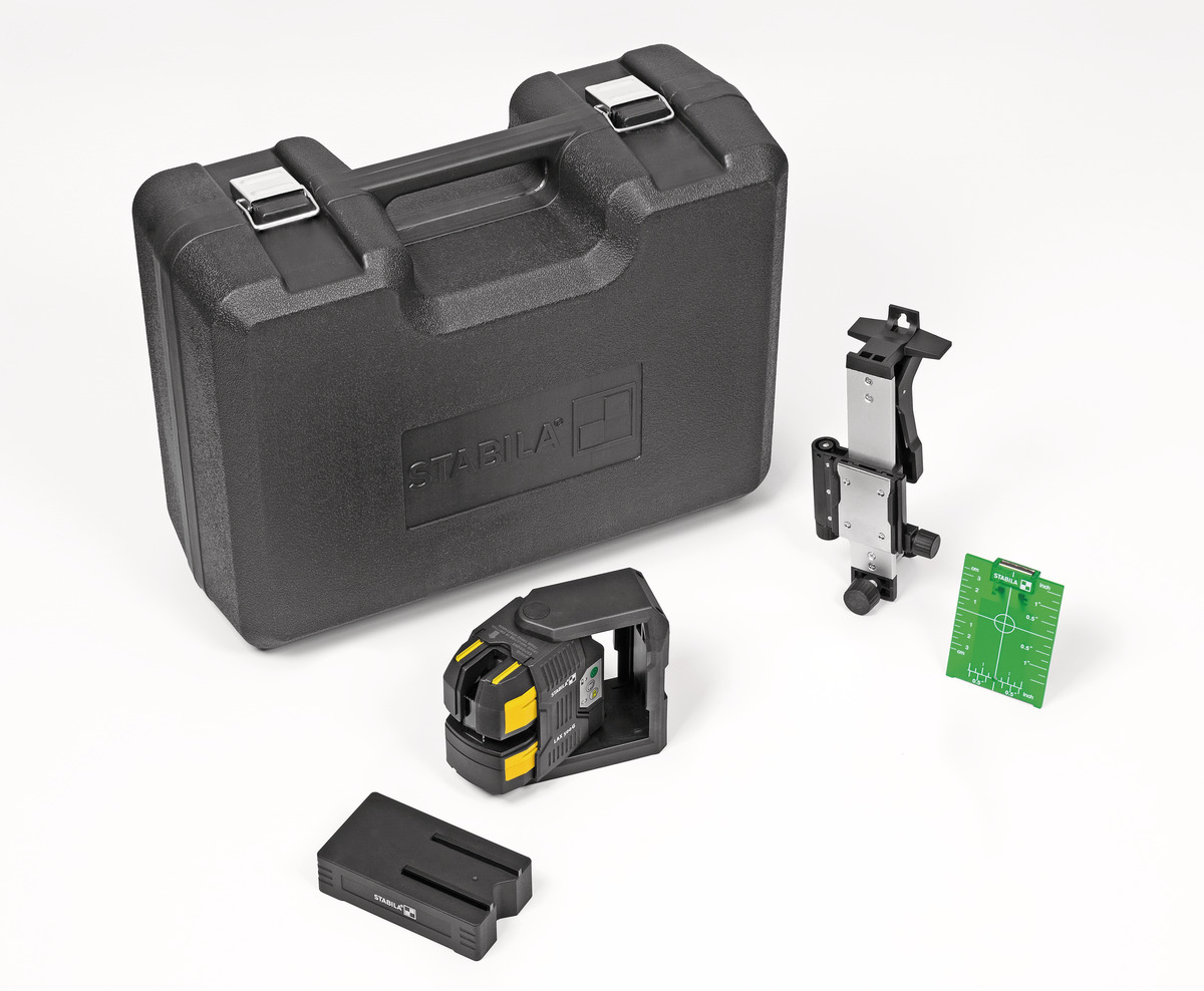STABILA 12-V-System Kreuzlinienlaser grün LAX 500 G, selbstnivellierend, mit Lotpunkten, max. Reichweite: 40 m, Tragekoffer, Laserbasis, Wandhalterung, Zielplatte (ohne Akku und Ladegerät)