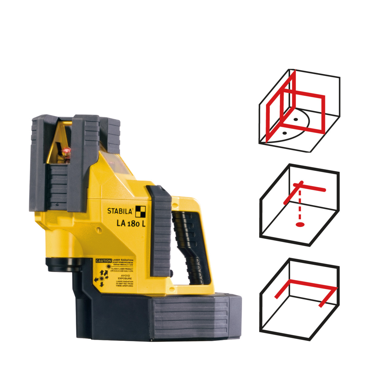 STABILA Kreuzlinienlaser LA 180 L, selbstnivellierend, 3 Vertikal-Linien, 1 Horizontal-Linie, Lotfunktion, Reichweite (sichtbare Linie): 20 m, Laser-Empfänger, Tragekoffer